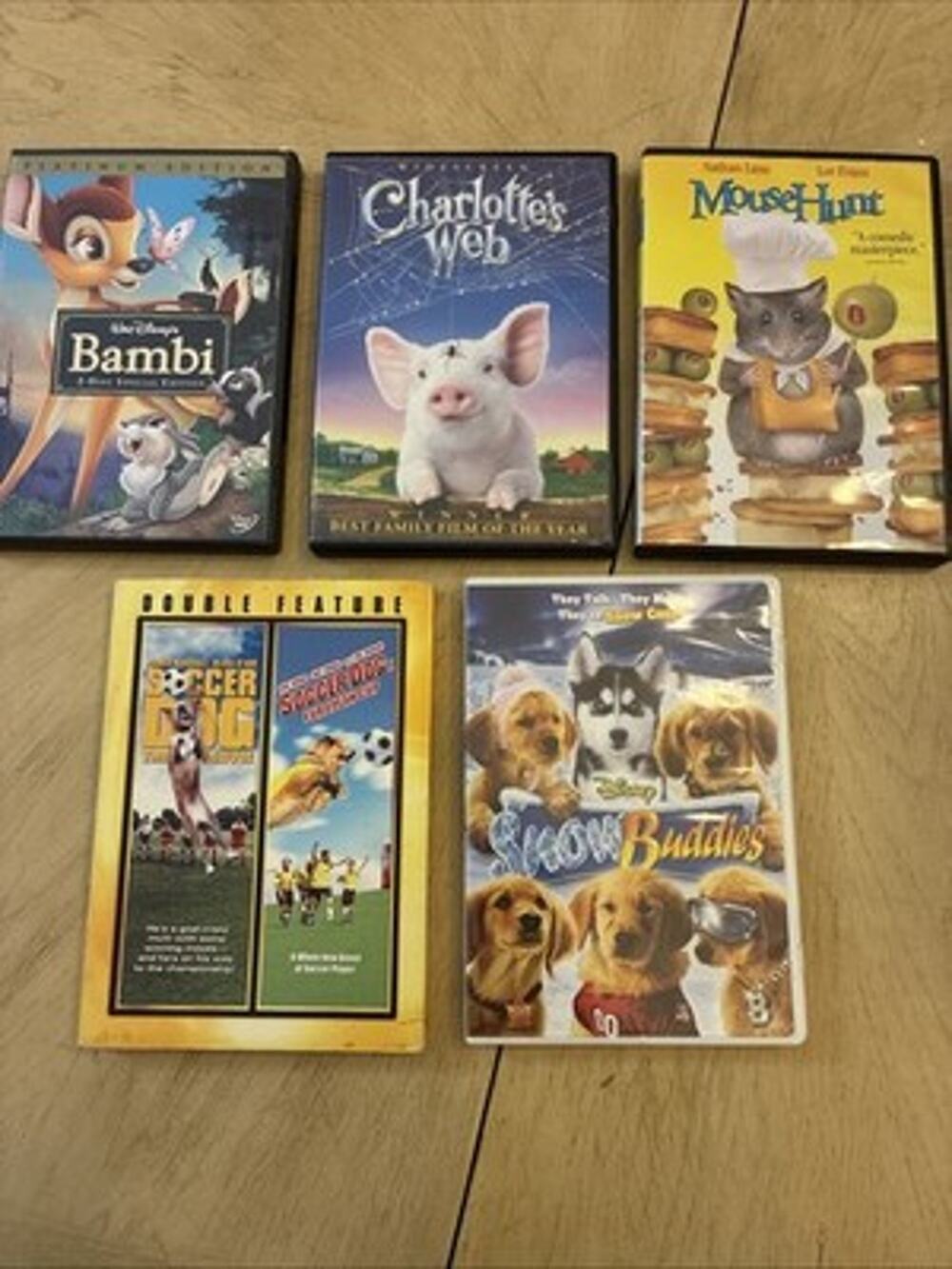 Lot 6 DVDs Cute Animal Family Disney Bambi Snow Buddies Charlotte Web Soccer Dog